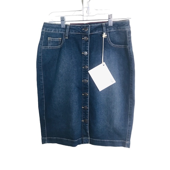 CELLO JEANS Blue Denim Jean Mid Length Button Front Straight Skirt Size M New! - Picture 1 of 15